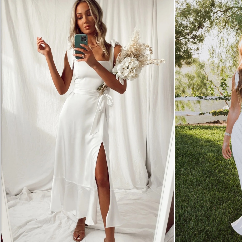 NWT show me your Mumu Garden Midi dress Ivory luxe satin Wedding Rehearsal Dress